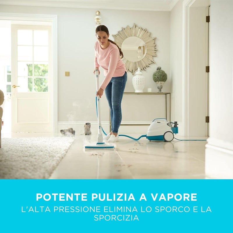 بلاك اند ديكر BLACK+DECKER منظف بخار مضغوط، 2000 واط، ضغط 4 بار، خزان 1.2 لتر، رأس دوار 180 درجة، يقتل 99.9% من الجراثيم، 8 ملحقات، لجميع الأرضيات المغلقة، صديق للبيئة، أبيض/أزرق - BHSMP2008-GB - Image 2