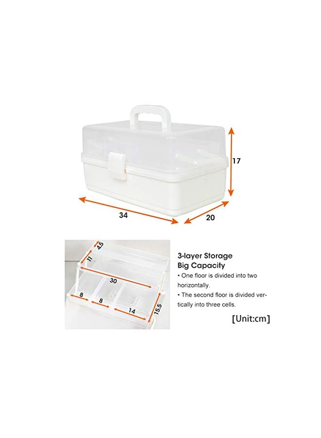 Raxoom 3-Tier Plastic Medicine Storage Box Multi-Functional Family Emergency Organizer Kit with Handle transparent cover for Medical Cosmetic (34 x 20 x 17cm, White)  - Image 3