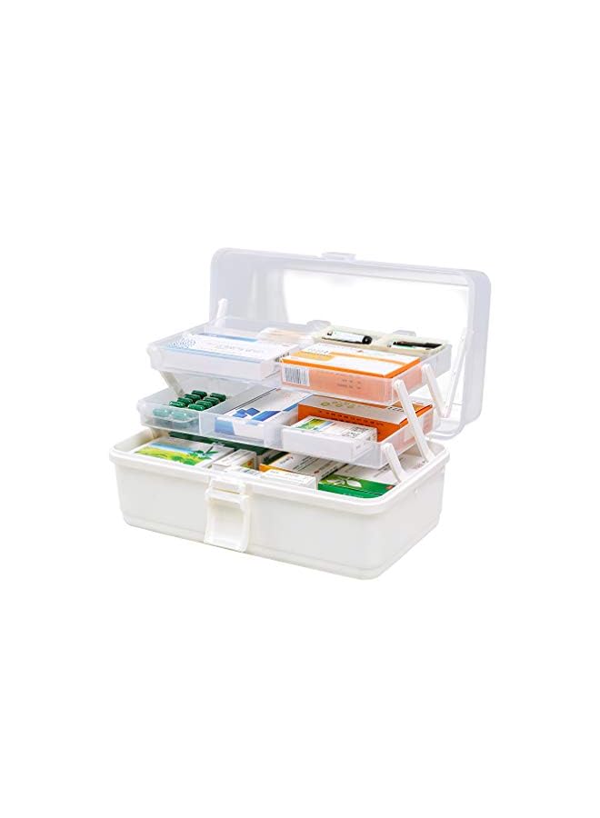 Raxoom 3-Tier Plastic Medicine Storage Box Multi-Functional Family Emergency Organizer Kit with Handle transparent cover for Medical Cosmetic (34 x 20 x 17cm, White)  - Image 2
