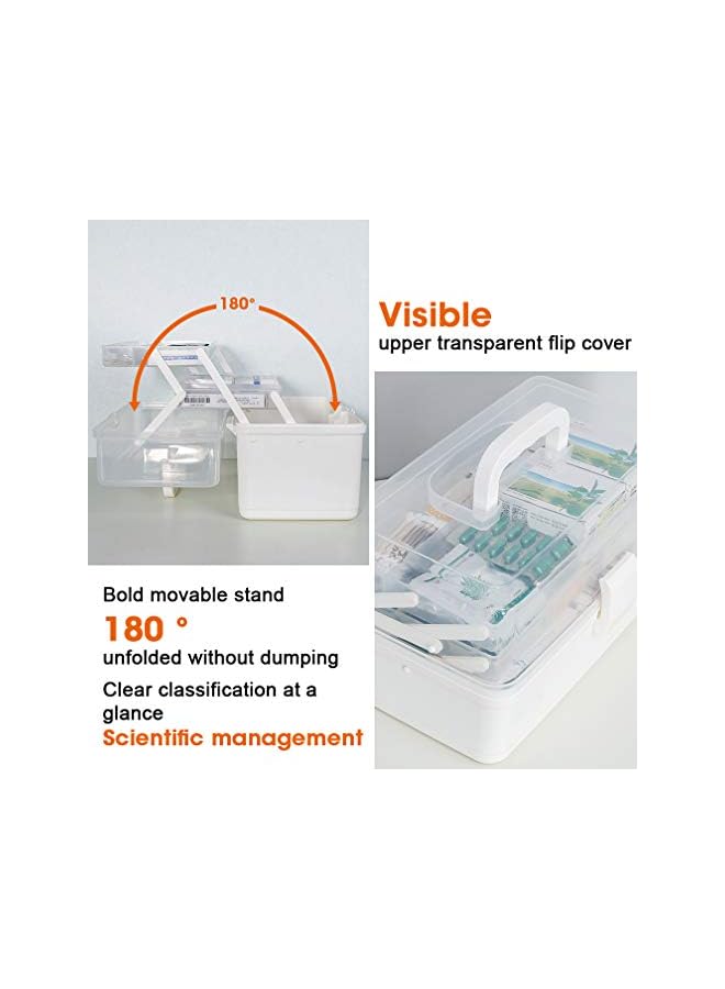 Raxoom 3-Tier Plastic Medicine Storage Box Multi-Functional Family Emergency Organizer Kit with Handle transparent cover for Medical Cosmetic (34 x 20 x 17cm, White)  - Image 5