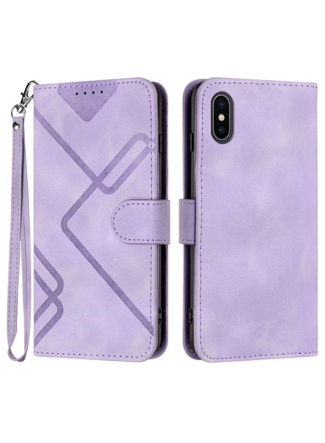 Case Cover For iPhone XS Max Line Pattern Skin Feel Leather Phone Case Light Purple