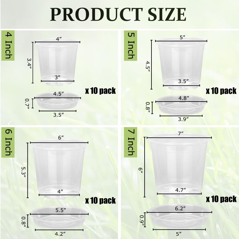 DUNPUTE 40 Pack 4/5/6/7 Inch Clear Nursery Pots with Drainage and Saucer, Clear Plastic Planter Pots for Plants, Flexible Seed Starting Pots for Succulents, Small Herbs, Annual Flowers - Image 2