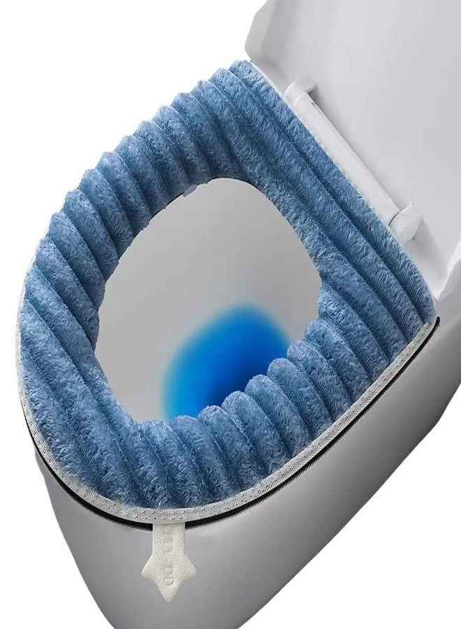 CCUUHJ Soft Toilet Seat Cushion Washable and Comfortable Toilet Seat Cover Pads Reusable Thicker Warmer Cover Pads with Zipper (Blue) - Image 1