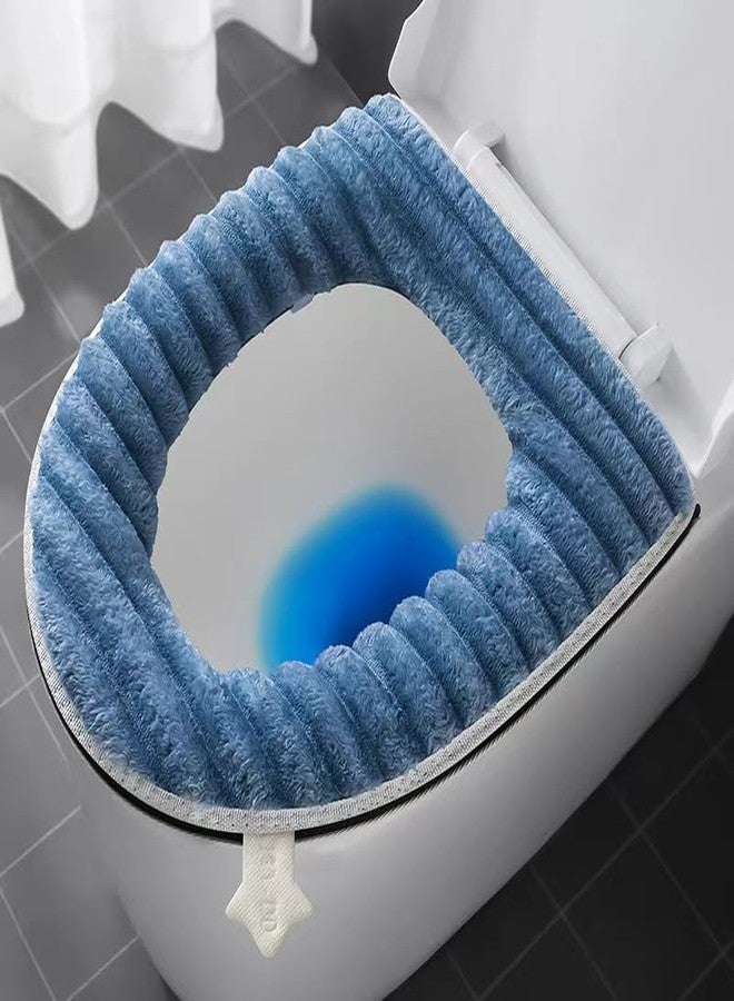 CCUUHJ Soft Toilet Seat Cushion Washable and Comfortable Toilet Seat Cover Pads Reusable Thicker Warmer Cover Pads with Zipper (Blue) - Image 2