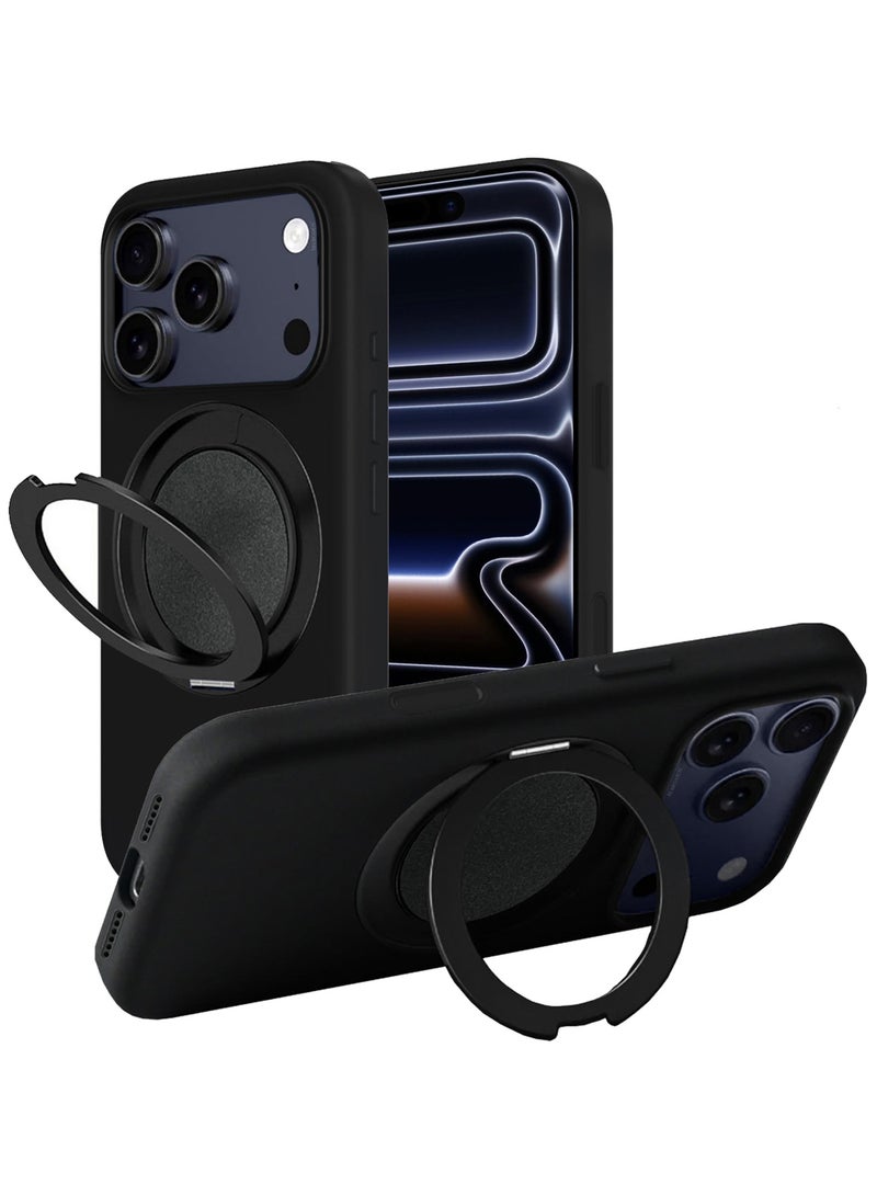 MagSafe Soft Silicone Case Cover for Apple iPhone 17 Pro Max - 360° Spin Magnetic Stand Holder - Soft Liquid Silicone Cozy Grip - Full Camera Protection, Non-Slip Phone Case - Black - Image 1