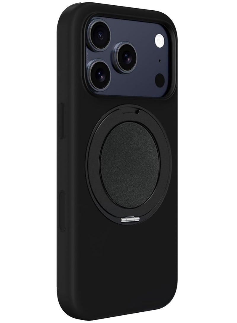 MagSafe Soft Silicone Case Cover for Apple iPhone 17 Pro Max - 360° Spin Magnetic Stand Holder - Soft Liquid Silicone Cozy Grip - Full Camera Protection, Non-Slip Phone Case - Black - Image 2