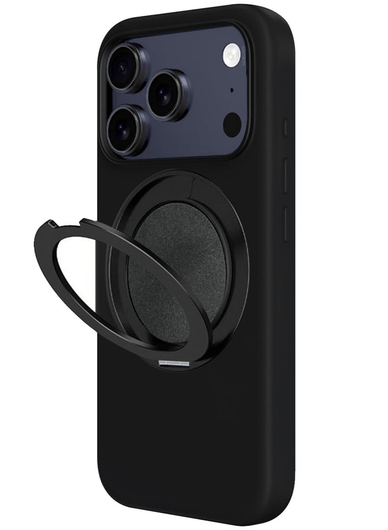 MagSafe Soft Silicone Case Cover for Apple iPhone 17 Pro Max - 360° Spin Magnetic Stand Holder - Soft Liquid Silicone Cozy Grip - Full Camera Protection, Non-Slip Phone Case - Black - Image 3