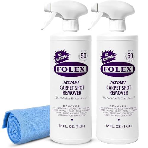 FOLEX Instant Carpet Spot Remover 32 oz – Powerful Stain Remover for Carpets, Upholstery & Rugs – Eliminates Pet Stains, Grease, Red Wine, Food, Makeup & More – With Reusable Cleaning Cloth – 2 Pack - Image 1