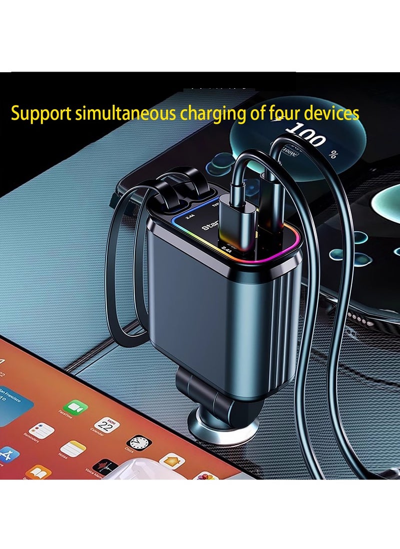 X-level Car Charger - Fast Charging 4-in-1 Adapter with Collapsible Lightning & Type C Cables, Dual USB Ports & Voltage Display - Compatible with iPhone, iPad, Galaxy -Powerfull Output  - Image 4