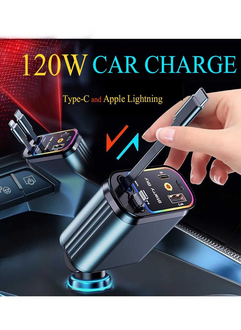 X-level Car Charger - Fast Charging 4-in-1 Adapter with Collapsible Lightning & Type C Cables, Dual USB Ports & Voltage Display - Compatible with iPhone, iPad, Galaxy -Powerfull Output  - Image 1