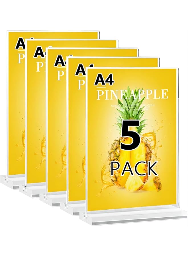 Excefore حامل لافتة A4 - حامل عرض على سطح الطاولة على شكل حرف T من الأكريليك مزدوج الجوانب، إطار إعلان قائمة على شكل صورة، إطار صورة شفاف للمطاعم والعروض الترويجية للمتاجر وإطارات الصور والفصول الدراسية والمكتب - Image 1