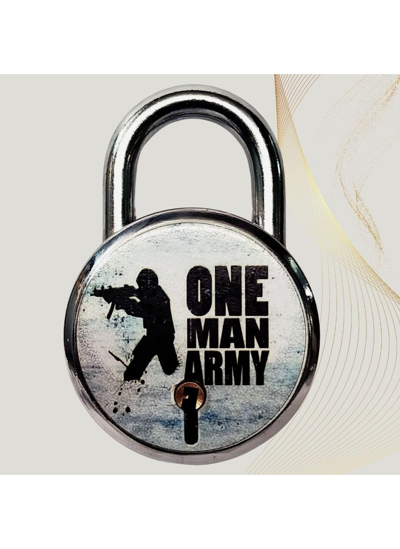 ONEPRO One Man Army 65mm Padlocks with 3 Keys Double Locking 8 Levers Lock and Keys for Home Door Shutter Shop Main Gate Sutter Laser Print Finish Rust Proof Pack of 1  - Image 1