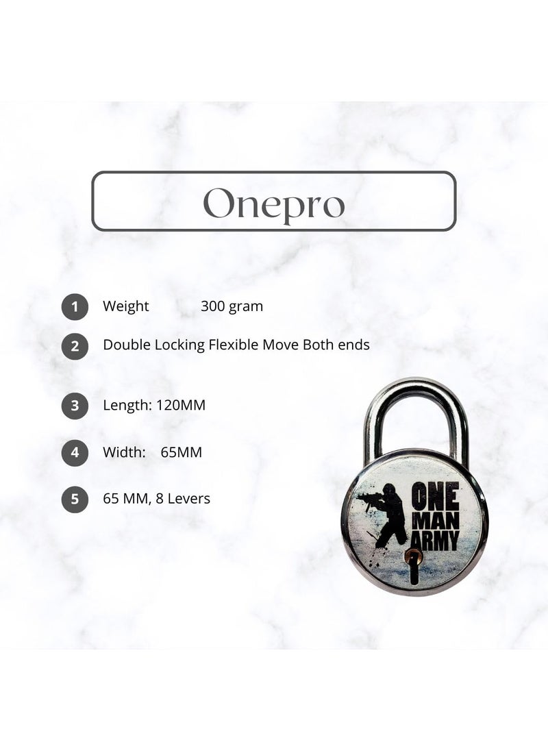 ONEPRO One Man Army 65mm Padlocks with 3 Keys Double Locking 8 Levers Lock and Keys for Home Door Shutter Shop Main Gate Sutter Laser Print Finish Rust Proof Pack of 1  - Image 3