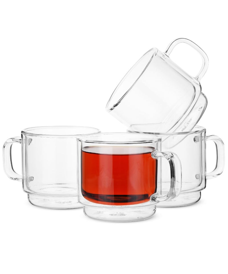 BTaT Stackable Insulated Coffee Mugs Glass Tea Mugs Set of 4 12 oz 350 ml Double Wall Glass Coffee Cups Tea Cups Latte Cups Beer Glasses Latte Mug Clear Mugs