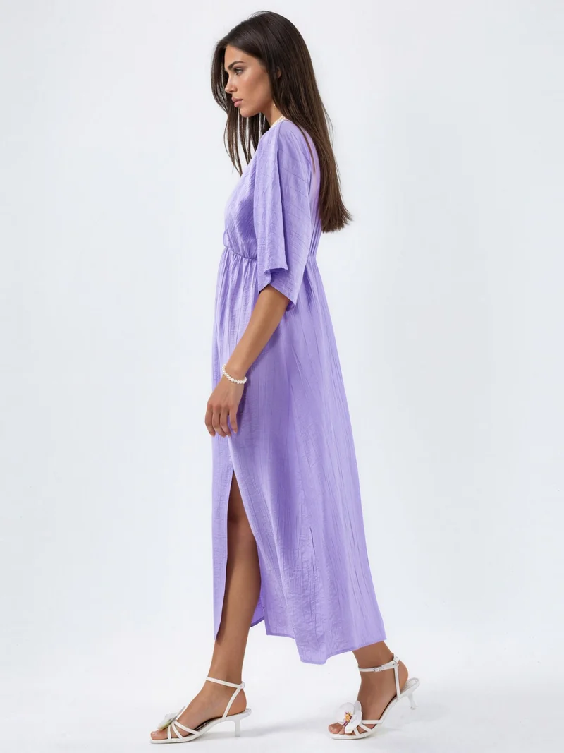 بوسيم BUSEM V-Neck Midi Wrap Dress with Three Quarter Sleeves