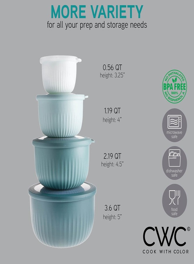 كوك ويذ كولرز مجموعة أوعية خلط بلاستيكية من 4 قطع مع أغطية من COOK WITH COLOR (لون أزرق مخضر متدرج، 210 مل، 550 مل، 1150 مل، 3500 مل) - متينة، قابلة للتداخل، خالية من مادة BPA، آمنة للغسل في غسالة الأطباق، آمنة للاستخدام مع الطعام، أوعية للطبخ والخبز - Image 2