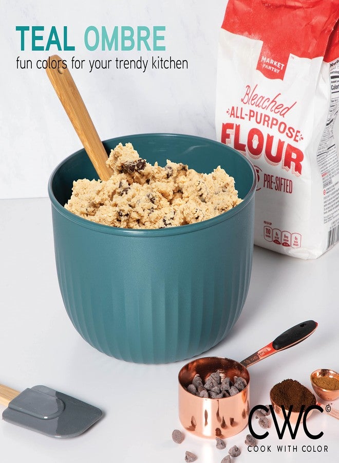 كوك ويذ كولرز مجموعة أوعية خلط بلاستيكية من 4 قطع مع أغطية من COOK WITH COLOR (لون أزرق مخضر متدرج، 210 مل، 550 مل، 1150 مل، 3500 مل) - متينة، قابلة للتداخل، خالية من مادة BPA، آمنة للغسل في غسالة الأطباق، آمنة للاستخدام مع الطعام، أوعية للطبخ والخبز - Image 3