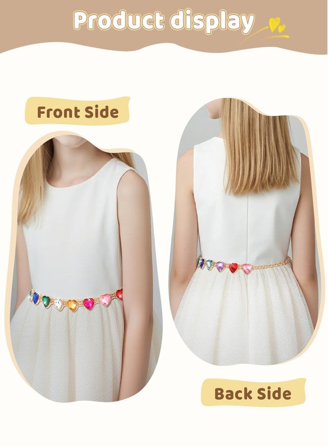 Kajeer Girl Belts Rhinestone,Kid Heart Chain Adjustable Solid Colorful Metal Waist Belt for Dresses Jeans Flower Girl - Image 5