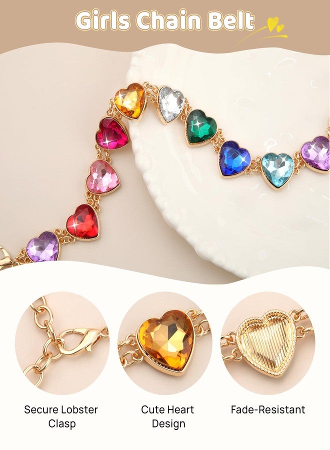 Kajeer Girl Belts Rhinestone,Kid Heart Chain Adjustable Solid Colorful Metal Waist Belt for Dresses Jeans Flower Girl - Image 2