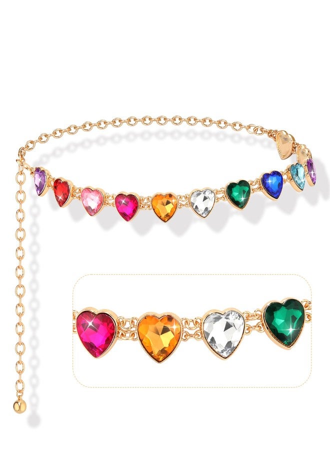 Kajeer Girl Belts Rhinestone,Kid Heart Chain Adjustable Solid Colorful Metal Waist Belt for Dresses Jeans Flower Girl - Image 1