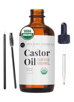 Kate Blanc Cosmetics Castor Oil Organic (2oz), 100% Pure, Cold Pressed, Hexane Free. Stimulate Growth for Hair, Eyelashes, Eyebrows. Hair Treatment Starter Kit & Skin Moisturizer