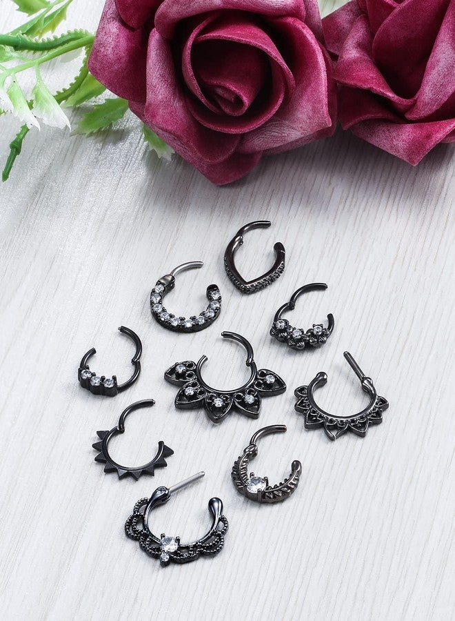 Ocptiy 16G Septum Ring Piercing Jewelry 316L Stainless Surgical Steel Horseshoes Hinged Septum Seamless Hypoallergenic Cute Septum Clicker Nose Ring Earring Hoop Piercing Jewelry Men Women Black 10mm - Image 3