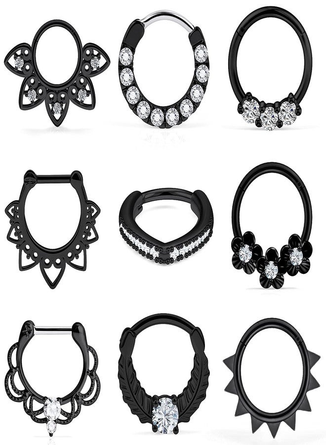 Ocptiy 16G Septum Ring Piercing Jewelry 316L Stainless Surgical Steel Horseshoes Hinged Septum Seamless Hypoallergenic Cute Septum Clicker Nose Ring Earring Hoop Piercing Jewelry Men Women Black 10mm - Image 1