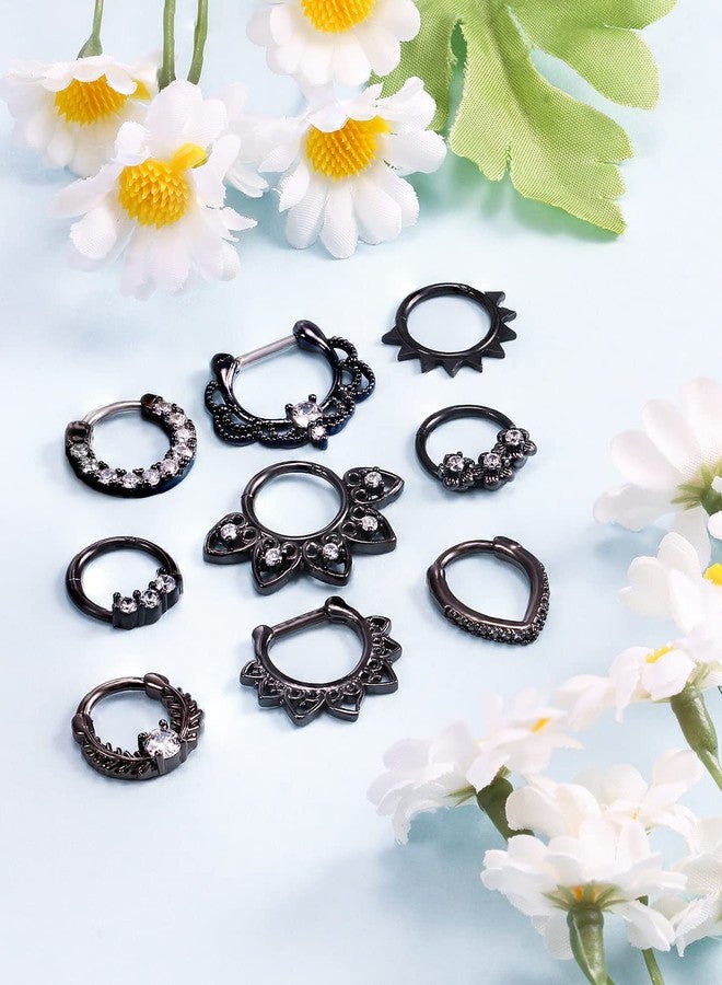 Ocptiy 16G Septum Ring Piercing Jewelry 316L Stainless Surgical Steel Horseshoes Hinged Septum Seamless Hypoallergenic Cute Septum Clicker Nose Ring Earring Hoop Piercing Jewelry Men Women Black 10mm - Image 2