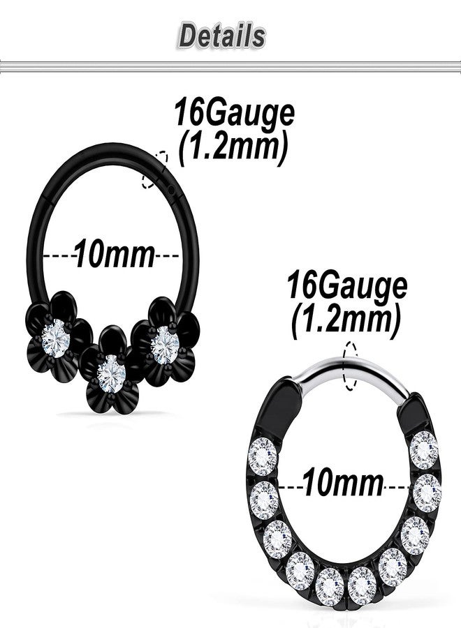 Ocptiy 16G Septum Ring Piercing Jewelry 316L Stainless Surgical Steel Horseshoes Hinged Septum Seamless Hypoallergenic Cute Septum Clicker Nose Ring Earring Hoop Piercing Jewelry Men Women Black 10mm - Image 4