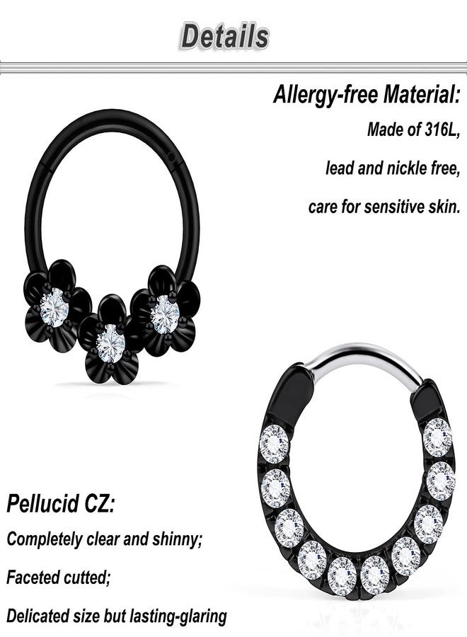 Ocptiy 16G Septum Ring Piercing Jewelry 316L Stainless Surgical Steel Horseshoes Hinged Septum Seamless Hypoallergenic Cute Septum Clicker Nose Ring Earring Hoop Piercing Jewelry Men Women Black 10mm - Image 5