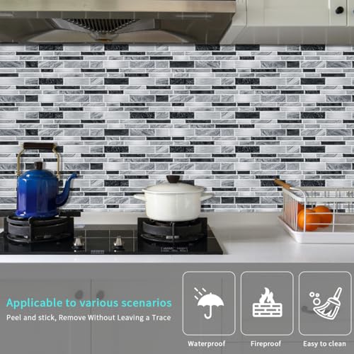 Heikki PeelandStick SelfAdhesive Wall Tiles 4797inch Kitchen Bathroom Splashback Tiles Marble Pattern Design 48Piece Set BlackGray - Image 3