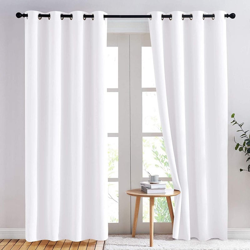Purav Light Thermal Insulated Noise Reduction Plain Blackout Door Curtains 8 feet for Living Room, Bedroom, Hall Room (White Color, Set of 2)