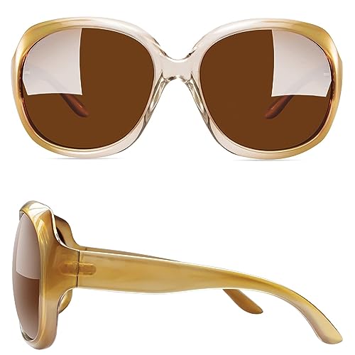 Joopin Oversized Champagne Sunglasses for Women, Trendy Big Large Womens Sunglasses Polarized, Wide Frame Ladies Brown Shades Sunnies - Image 2
