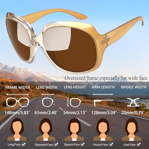 Joopin Oversized Champagne Sunglasses for Women, Trendy Big Large Womens Sunglasses Polarized, Wide Frame Ladies Brown Shades Sunnies - Image 3