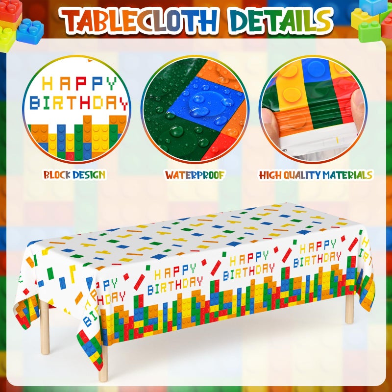 SNLN Building Block Birthday Party Decorations Supplies Kit - Balloons Tablecloth Banners Cake Toppers Foil Balloons Tattoo Stickers - Birthday Decorations for Kids Boys Girls Building-Themed Celebration - Image 4