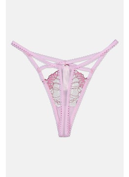 Wolf & Whistle Wome Sheer Embroidered Lace Thong, Purple  - Image 2