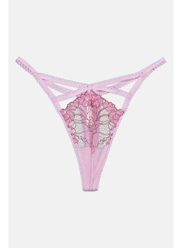 Wolf & Whistle Wome Sheer Embroidered Lace Thong, Purple  - Image 1