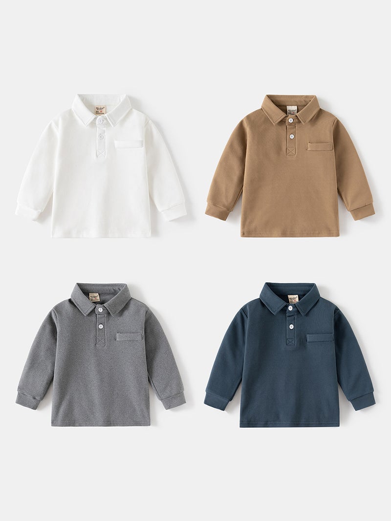 Children'S Polo Shirt Boys Lapel Thick Long Sleeve T Korean Baby Autumn Coat Children'S Clothing - Image 2