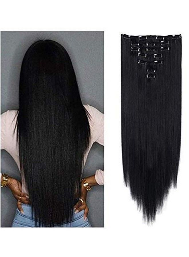 Foreign Holics Imported 6 Pcs Straight Hair Extension For Women And Girls 14 Clips 24 Inch (Black) - Image 3
