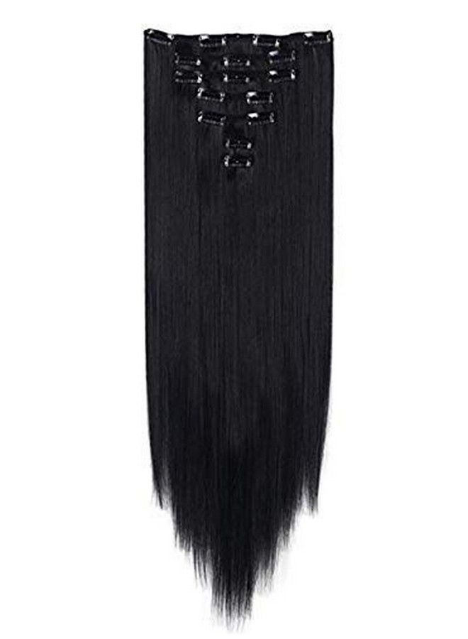 Foreign Holics Imported 6 Pcs Straight Hair Extension For Women And Girls 14 Clips 24 Inch (Black) - Image 1