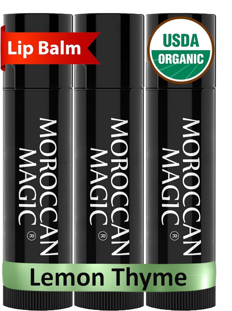 Organic Moroccan Magic Lip Balm 3 Pack  Lemon Thyme Balm Set  Chapsticks for Dry Lips  Made with Natural Argan Essential Oils Lip Moisturizer and Vitamin E  Smooth Application NonToxic