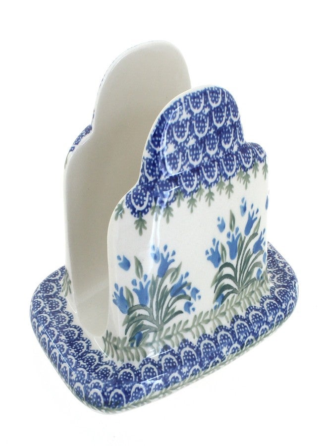 Blue Rose Pottery حامل مناديل من الخزف البولندي "بلو روز" - باقة زهور التوليب الزرقاء - 5 بوصات × 6.5 بوصات - حوامل مناديل سيراميك، إكسسوارات طاولة طعام مزخرفة - Image 1