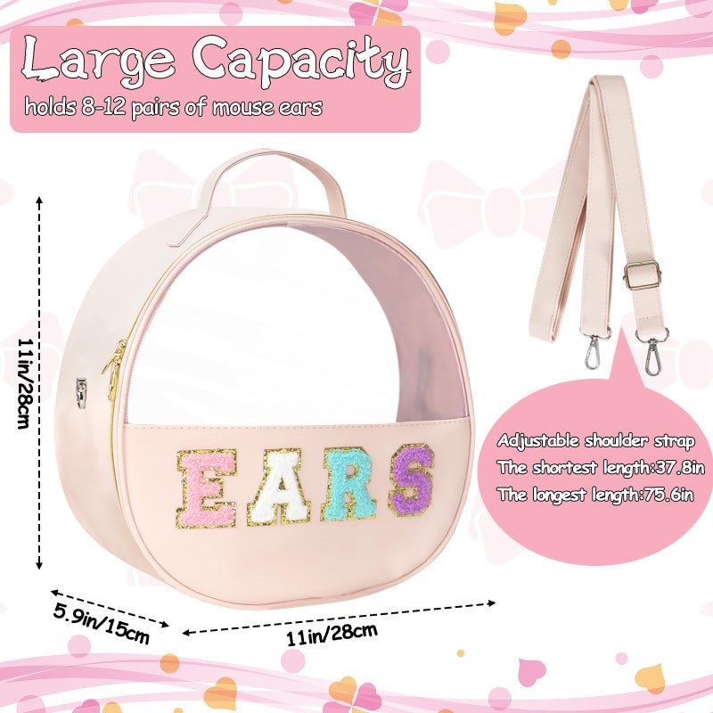 RSSCIIIUL Translucent Mouse Ears Travel Case, Chenille Letter Headband Ears Holder Waterproof Hair Accessories Organizer Storage for Women Adults Gift Large Thicken Makeup Snack Bag for Park Travel - Image 2
