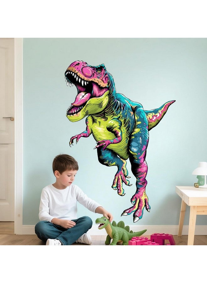 Supzone Large T-Rex Dinosuar Wall Decals for Boys Colorful Tyrannosaurus Wall Sticker Removable Vinyl Dino Wall Art Decor for Kids Bedroom Baby Nursery Playroom Classroom (Colorful) - Image 1