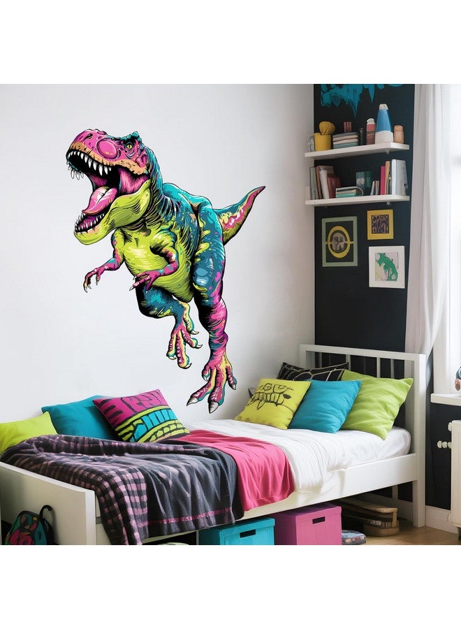 Supzone Large T-Rex Dinosuar Wall Decals for Boys Colorful Tyrannosaurus Wall Sticker Removable Vinyl Dino Wall Art Decor for Kids Bedroom Baby Nursery Playroom Classroom (Colorful) - Image 4