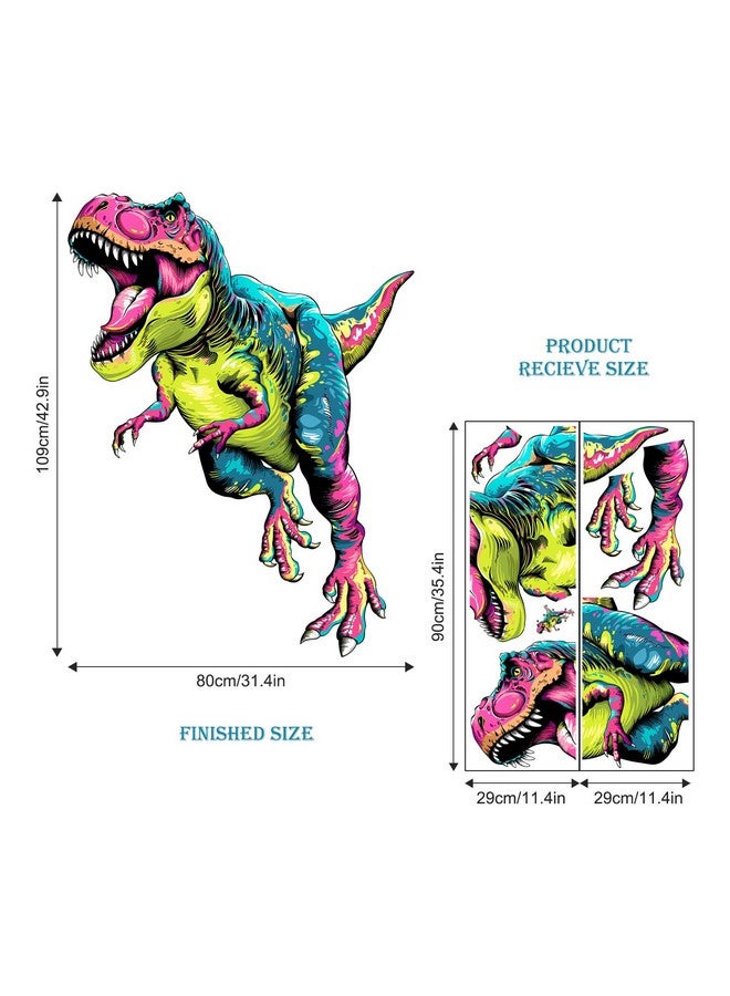 Supzone Large T-Rex Dinosuar Wall Decals for Boys Colorful Tyrannosaurus Wall Sticker Removable Vinyl Dino Wall Art Decor for Kids Bedroom Baby Nursery Playroom Classroom (Colorful) - Image 2