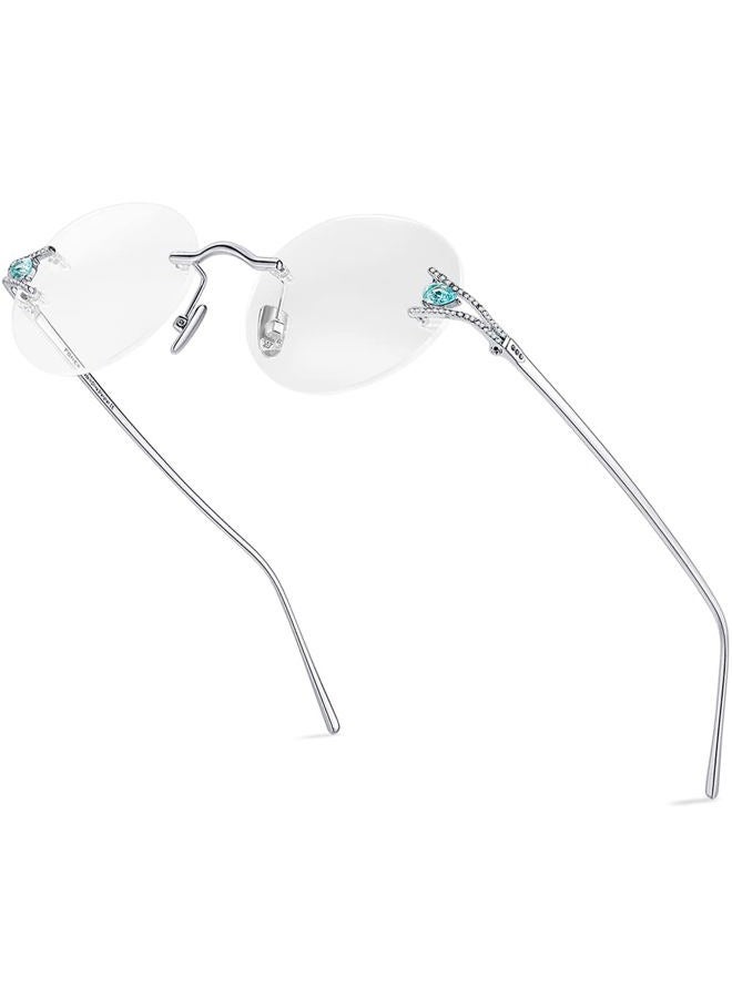 FONEX Sterling Silver S925 Glasses Frame Men,Rimless Optical Eyeglasses with Zircon Diamonds FS002, Fs002 Yellow Zircon - Image 1
