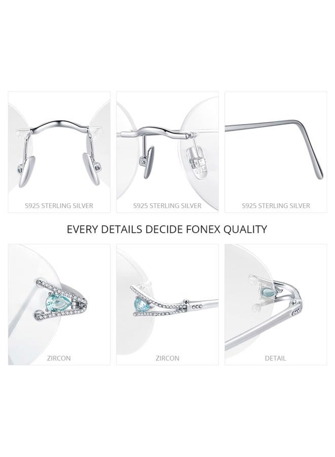 FONEX Sterling Silver S925 Glasses Frame Men,Rimless Optical Eyeglasses with Zircon Diamonds FS002, Fs002 Yellow Zircon - Image 3