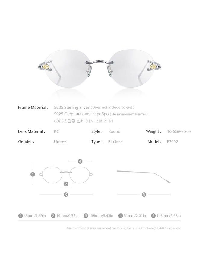FONEX Sterling Silver S925 Glasses Frame Men,Rimless Optical Eyeglasses with Zircon Diamonds FS002, Fs002 Yellow Zircon - Image 2