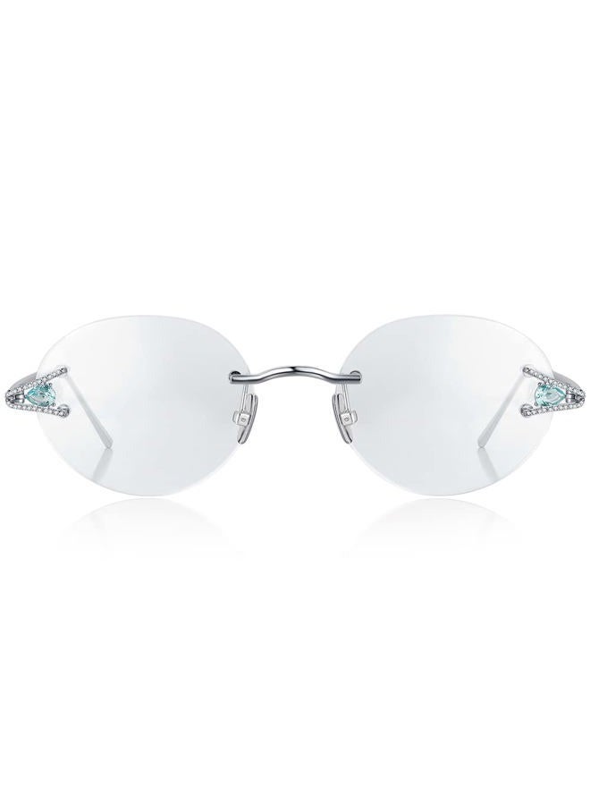 FONEX Sterling Silver S925 Glasses Frame Men,Rimless Optical Eyeglasses with Zircon Diamonds FS002, Fs002 Yellow Zircon - Image 4